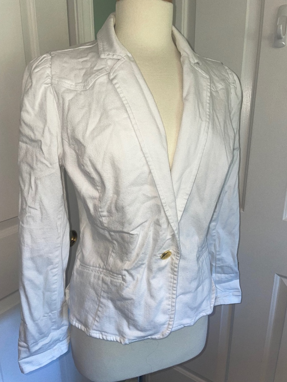 I.N.C. International Concepts White Puff-Sleeve Stretch Denim Blazer Size L